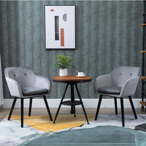 Lot De 2 Chaises De Salle à Manger En Tissu Velours - Gris