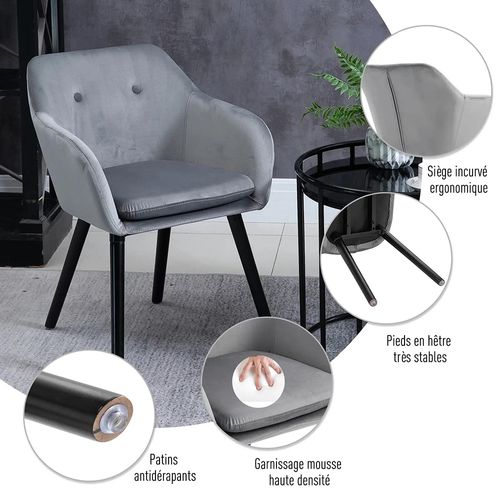 Lot De 2 Chaises De Salle à Manger En Tissu Velours - Gris