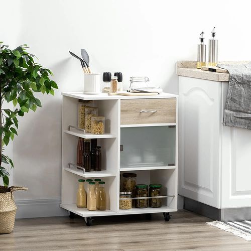 Desserte De Cuisine Îlot Central Cuisine Roues Pivotantes 360° Étagères Avec Barrières,blanc