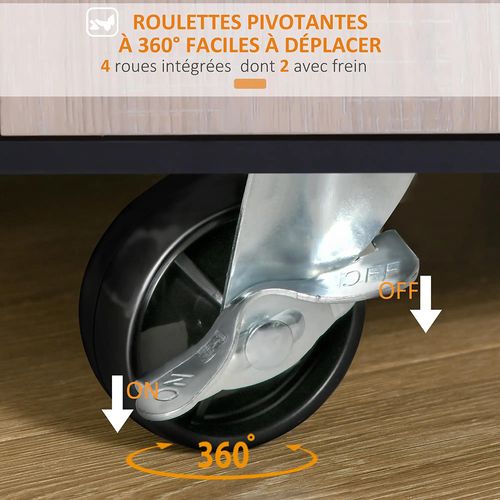 Chariot De Service Pour Cuisine, Avec Roulettes, Noir, Panneau De Particules Grain Chêne