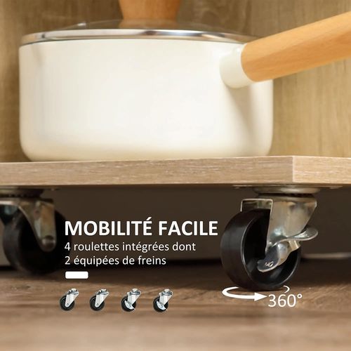 Desserte De Cuisine Îlot Central Cuisine Roues Pivotantes 360° Étagères Avec Barrières, Naturel