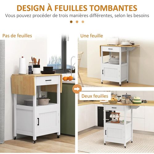 Chariot De Service Pour Cuisine Avec Roulettes, Armoire De Rangement, Plateau Rabattable, Tiroirs
