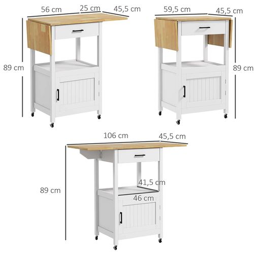 Chariot De Service Pour Cuisine Avec Roulettes, Armoire De Rangement, Plateau Rabattable, Tiroirs