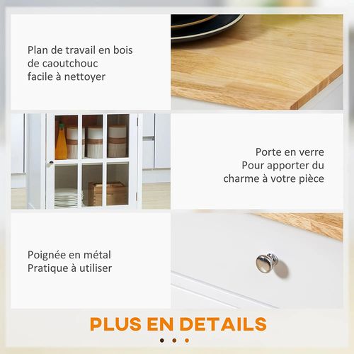 Chariot De Cuisine Polyvalent Avec Roulettes, Finition Chêne Clair Et Extérieur Blanc