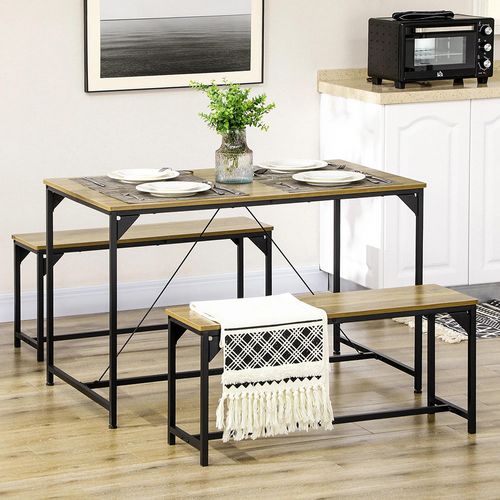 Le Salon De Jardin Comprend Deux Bancs à Structure En Acier Pouvant Accueillir Quatre Personnes.