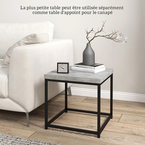 Lot De 2 Tables Gigognes Tables Basses - Cadre En Acier Et Plateaux En Bois Gris
