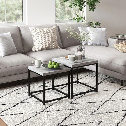 Lot De 2 Tables Gigognes Tables Basses - Cadre En Acier Et Plateaux En Bois Gris