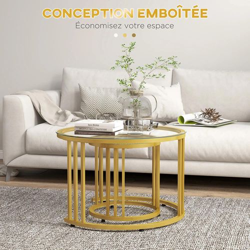 Lot De 2 Tables Basses Gigognes Rondes 60/40 Cm , Doré