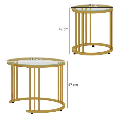 Lot De 2 Tables Basses Gigognes Rondes 60/40 Cm , Doré