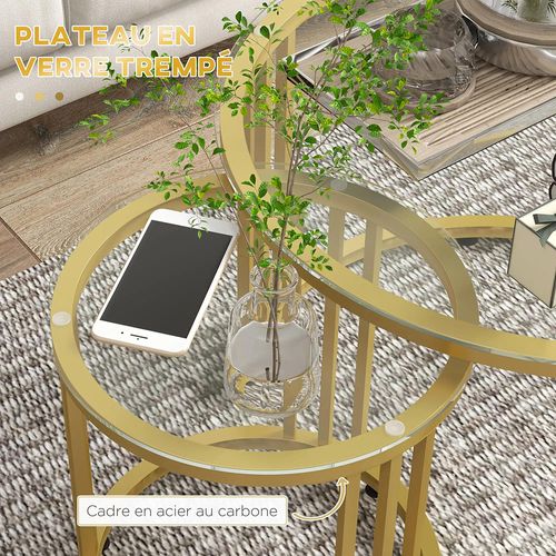 Lot De 2 Tables Basses Gigognes Rondes 60/40 Cm , Doré