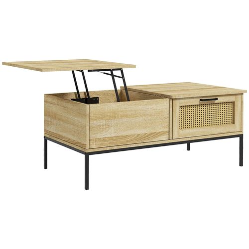 Table Basse,avec 2 Grands Tiroirs Cadre En Acier 106 X 56,3 X 48 Cm Naturel