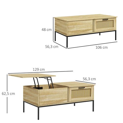 Table Basse,avec 2 Grands Tiroirs Cadre En Acier 106 X 56,3 X 48 Cm Naturel
