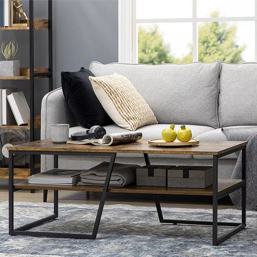 Table Basse Rectangulaire Au 1 Plateau Et 1 Étagère De Rangement Métal 106 X 55 X 45 Cm