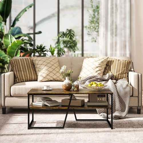 Table Basse Rectangulaire Au 1 Plateau Et 1 Étagère De Rangement Métal 106 X 55 X 45 Cm