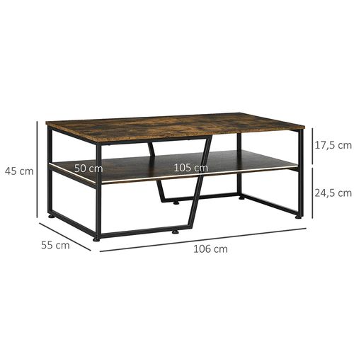 Table Basse Rectangulaire Au 1 Plateau Et 1 Étagère De Rangement Métal 106 X 55 X 45 Cm