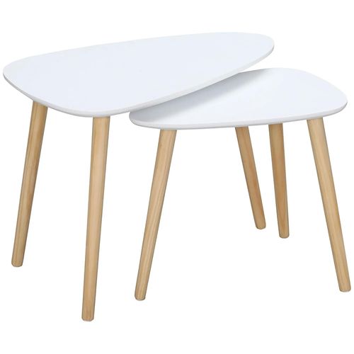 Lot De 2 Tables Basses Gigognes Design Scandinave Pieds En Bois Et Plateau En Bois, Blanc