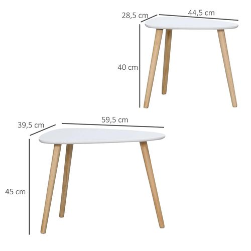 Lot De 2 Tables Basses Gigognes Design Scandinave Pieds En Bois Et Plateau En Bois, Blanc