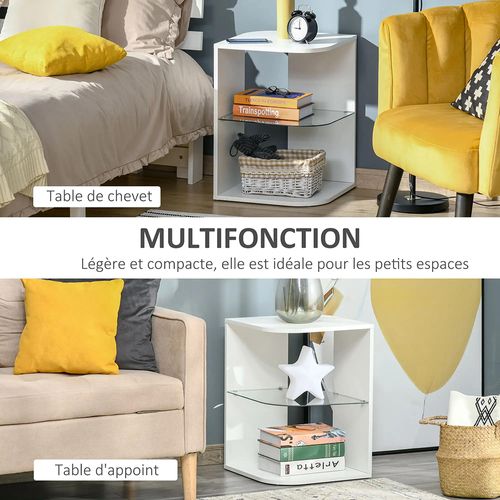 Bout De Canapé Design Contemporain - Étagère Verre Trempé Blanc