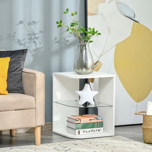 Bout De Canapé Design Contemporain - Étagère Verre Trempé Blanc