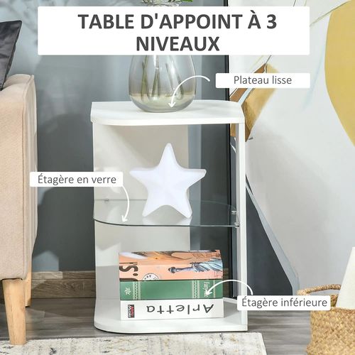 Bout De Canapé Design Contemporain - Étagère Verre Trempé Blanc