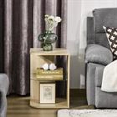 Bout De Canapé Design Contemporain  - Étagère Verre Trempé Bois Naturel