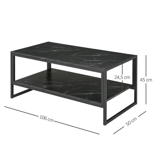 Table Basse Style Moderne Avec 2 Étagères 106 X 50 X 47 Cm Noir