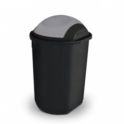 Poubelle 50l Avec Couvercle Basculant - Plastique Robuste (noir)