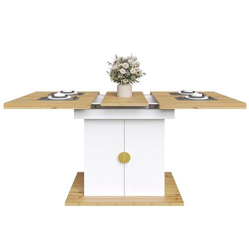 Table De Salle à Manger 110(140) X 70 X 76 Cm, Table Télescopique Avec Pare-soleil, Blanc