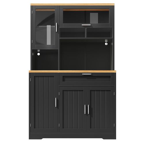Armoire De Cuisine, Highboard, 104x40x180 Cm, Avec Éclairage LED, Mdf+métal, Noir