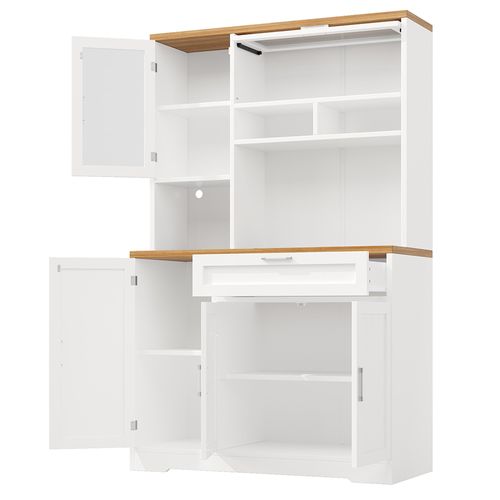 Armoire De Cuisine, Highboard, 104x40x180 Cm, Avec Éclairage LED, Mdf+métal, Blanc