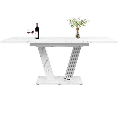 Table à Rallonge Avec Plateau En Marbre, Plateau Extensible Et Cadre Papillon, Couleur Bois