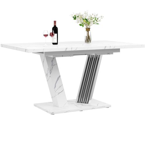 Table à Rallonge Avec Plateau En Marbre, Plateau Extensible Et Cadre Papillon, Couleur Bois
