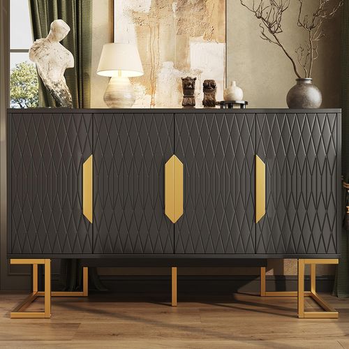 Buffet 140 X 40 X 80 Cm, Avec Quatre Portes Et Deux Étagères, Noir