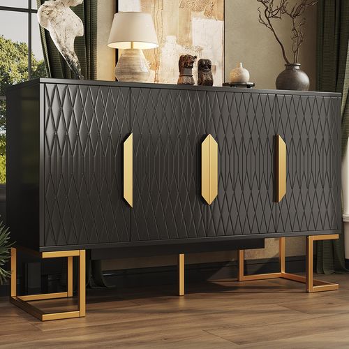 Buffet 140 X 40 X 80 Cm, Avec Quatre Portes Et Deux Étagères, Noir