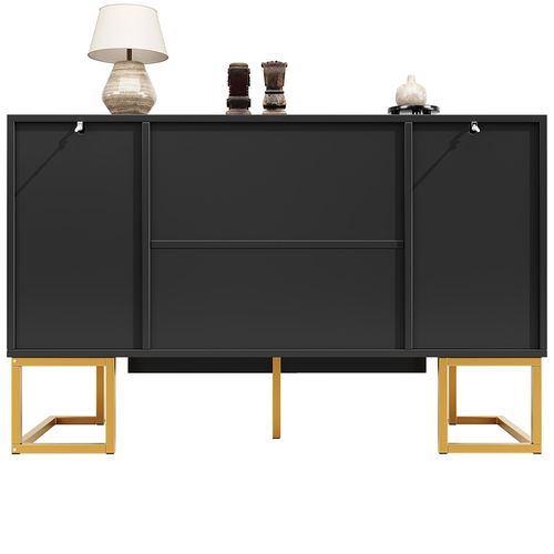 Buffet 140 X 40 X 80 Cm, Avec Quatre Portes Et Deux Étagères, Noir