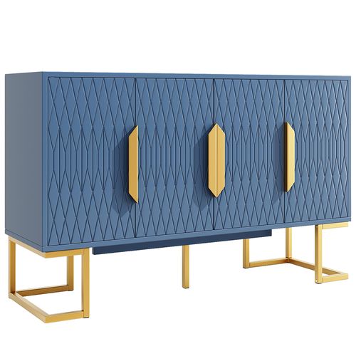 Buffet 140 X 40 X 80 Cm, Avec Quatre Portes Et Deux Étagères, Bleu