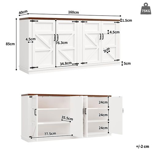 Buffet 160 X 40 X 85 Cm, Étagères Réglables, Blanc