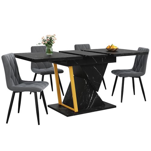 Table De Salle à Manger 110 (140) X 80 X 76 Cm, Avec Plateau Extensible, Noir