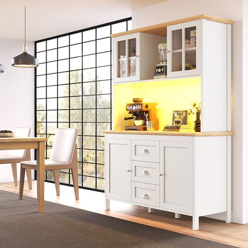 Buffet Avec Éclairage LED, 4 Portes Et 3 Tiroirs, Blanc