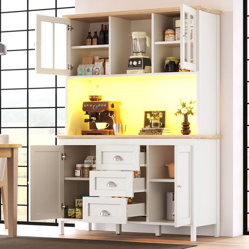 Buffet Avec Éclairage LED, 4 Portes Et 3 Tiroirs, Blanc