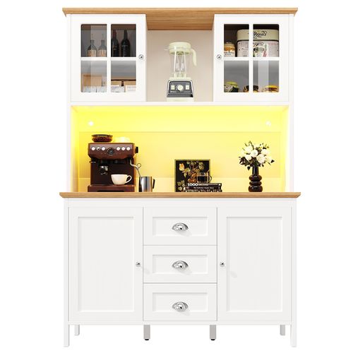 Buffet Avec Éclairage LED, 4 Portes Et 3 Tiroirs, Blanc