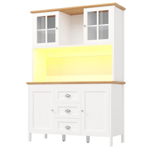 Buffet Avec Éclairage LED, 4 Portes Et 3 Tiroirs, Blanc