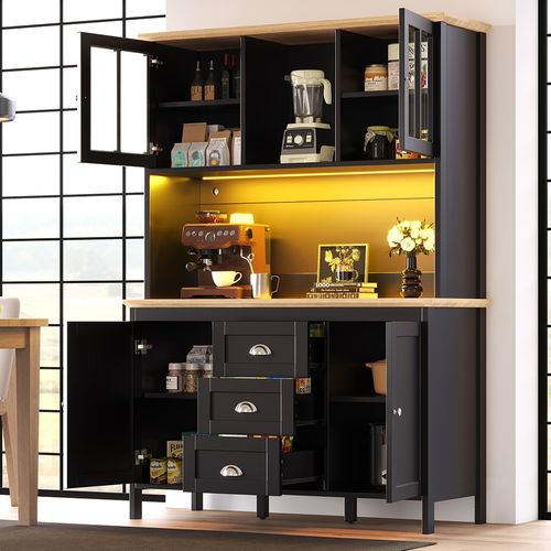 Buffet Avec Éclairage LED, 4 Portes Et 3 Tiroirs, Noir