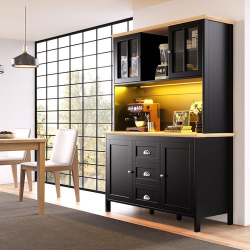 Buffet Avec Éclairage LED, 4 Portes Et 3 Tiroirs, Noir