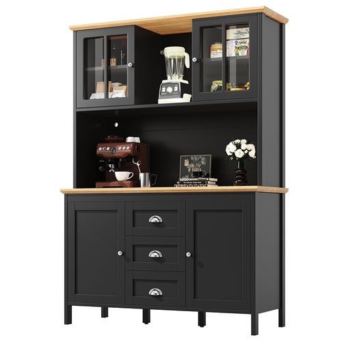 Buffet Avec Éclairage LED, 4 Portes Et 3 Tiroirs, Noir