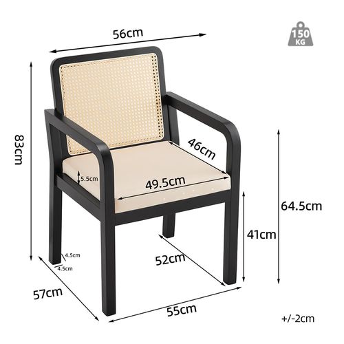 Chaises De Salle à Manger (2 Pièces), Revêtement En Velours, Dossier En Rotin Tressé, Noir