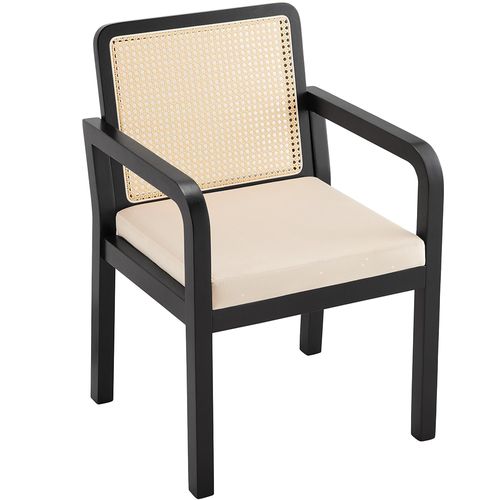 Chaises De Salle à Manger (2 Pièces), Revêtement En Velours, Dossier En Rotin Tressé, Noir