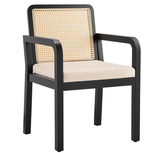 Chaises De Salle à Manger (4 Pièces), Revêtement En Velours, Dossier En Rotin Tressé, Noir