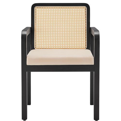 Chaises De Salle à Manger (6 Pièces), Revêtement En Velours, Dossier En Rotin Tressé, Noir