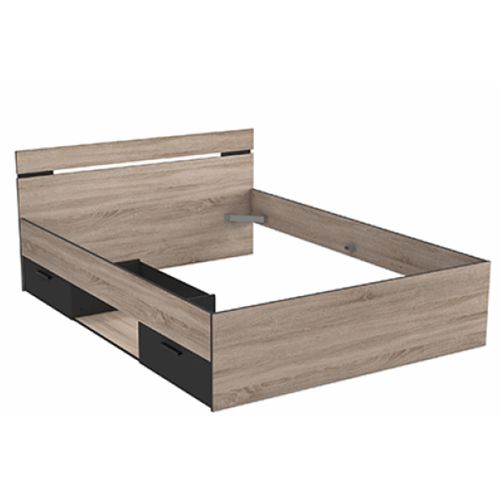 Lit Adulte Avec 2 Tiroirs Coloris Chene Brosse/noir Mat - 144,1 X 74,2 X 194,7 Cm